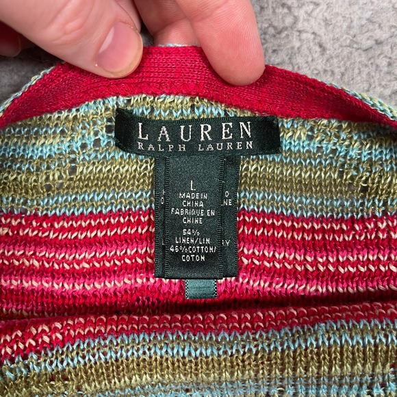 LRL Lauren Ralph Lauren Southwestern Poncho Sweater Womens L Multicolor Linen - Picture 3 of 9